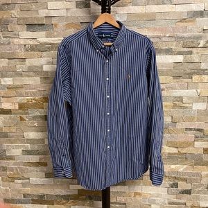 Ralph Lauren Mens Classic Fit Long Sleeve Button Down Shirt Size XL Blue Stripe